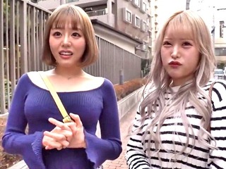 ［企画］素人ナンパ‼『出ちゃう～❗』巨乳ギャルコンビが固定ディルド腰ふり競争1000回ふらなきゃ帰れまセン❤